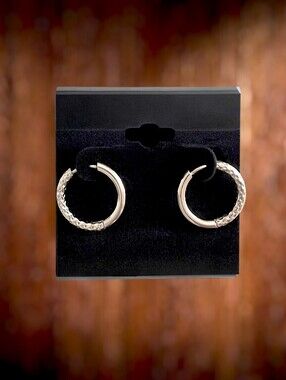 Textured Stainless Steel Hoop Earrings - 14mm